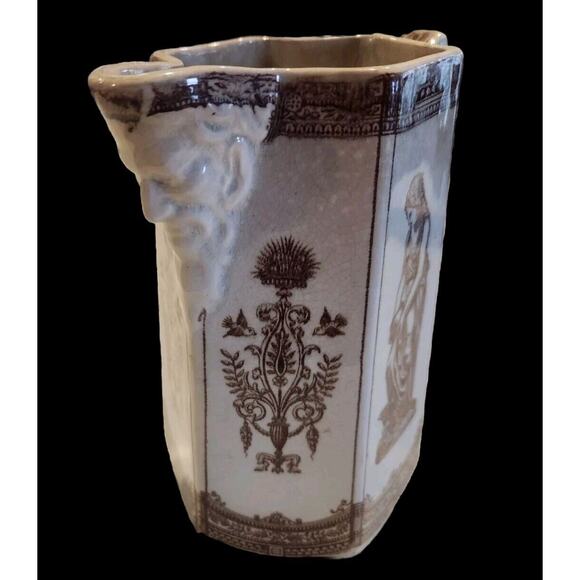 Signed Antique Glasgow Flow Brown Transferware Pitcher J & D.P.B & Co. Canova - Picture 1 of 12